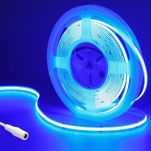 GOMING 24V 5M COB LED Strip Blau LED Streifen 480LED/M LED Band Selbstklebend Hohe Helligkeit Nicht Wasserdicht IP20 LED Lichtband für Innen Heim Küche Deko(Nur Strip) von GOMING