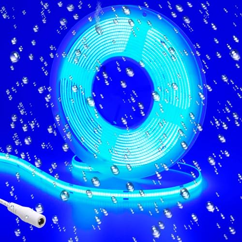 GOMING 24V COB LED Strip Blau LED Streifen IP65 Wasserdicht 2400LEDs 5M Keine Lichtflecken Hohe Helligkeit LED Lichtband für Garten Hinterhof Korridor Treppe Dekoration(Nur Streifen) von GOMING