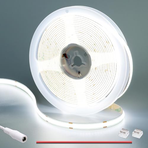 GOMING 24V COB LED Streifen Kaltes Weiß 6000K 5M LED Strip 312LED/M LED Band Selbstklebend CRI 93+ Hohe Helligkeit 4100lm Nicht Wasserdicht IP20 LED Lichtband für Innen Heim Küche Deko(Nur Strip) von GOMING