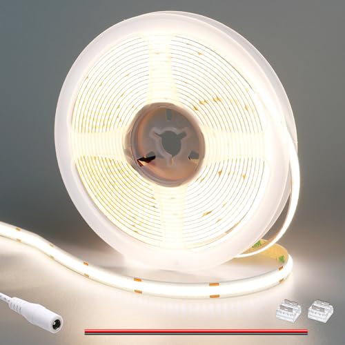 GOMING 24V COB LED Streifen Natürliches Weiß 4000K 5M LED Strip 312LED/M LED Band Selbstklebend CRI 93+ Hohe Helligkeit 4100lm Nicht Wasserdicht IP20 LED Lichtband für Heim Küche Deko(Nur Strip) von GOMING