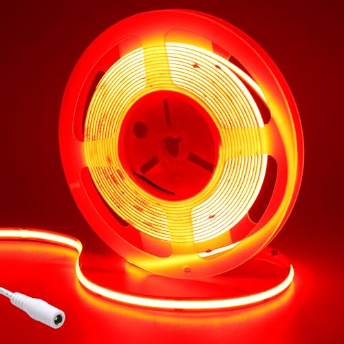 GOMING 24V 5M COB LED Strip Rot LED Streifen 480LED/M LED Band Selbstklebend Keine Lichtflecken Hohe Helligkeit Nicht Wasserdicht IP20 Lichtband für Innen Heim Deko(Netzteil nicht Enthalten) von GOMING