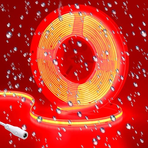 GOMING 24V COB LED Strip Rot LED Streifen 5M IP65 Wasserdicht 2400LEDs Keine Lichtflecken Hohe Helligkeit LED Lichtband für Garten Hinterhof Korridor Treppe Dekoration(Nur Streifen) von GOMING