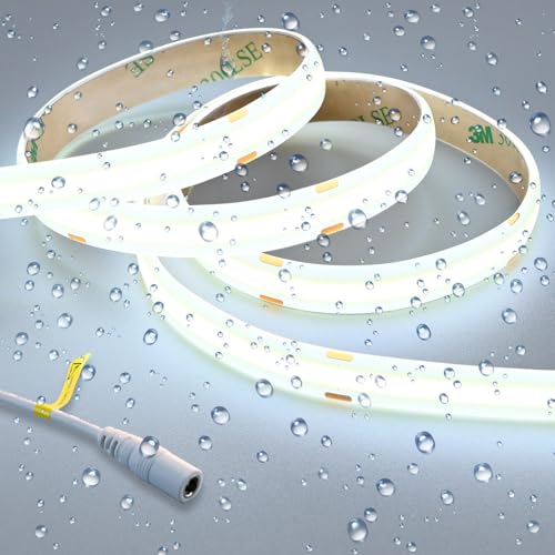 GOMING 24V Superhell COB LED Streifen Kaltes Weiß 6000K 5M LED Strip 2050LM/M 14.5W/M 480LED/M IP65 Wasserdicht LED Band Selbstklebend CRI 93+ für Heim Deko(Netzteil nicht Enthalten) von GOMING