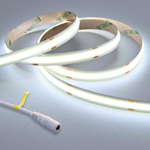 GOMING 24V Superhell COB LED Streifen Kaltes Weiß 6000K 5M LED Strip 2050LM/M 14.5W/M 480LED/M LED Band Selbstklebend CRI 93+ IP20 Nicht Wasserdicht für Heim Küche Deko(Netzteil nicht Enthalten) von GOMING