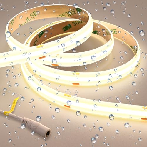 GOMING 24V Superhell COB LED Streifen Natürliches Weiß 4000K 5M LED Strip 2050LM/M 14.5W/M 480LED/M IP65 Wasserdicht LED Band Selbstklebend CRI 93+ für Heim Deko(Netzteil nicht Enthalten) von GOMING