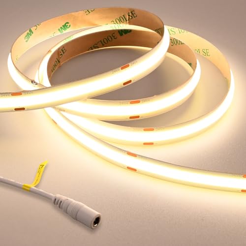 GOMING 24V Superhell COB LED Streifen Natürliches Weiß 4000K 5M LED Strip 2050LM/M 14.5W/M 480LED/M LED Band Selbstklebend CRI 93+ IP20 Nicht Wasserdicht für Heim Deko(Netzteil nicht Enthalten) von GOMING