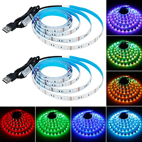 GOMING 5V USB RGB LED Streifen USB-betrieben 4M(2 Stück x 2M) 240LED Flexibel LED Strip SMD5050 mit Controller Dimmbar 19 Dynamische Modi 20 Statische Farben Nicht Wasserdicht IP20 LED Band Lichter von GOMING