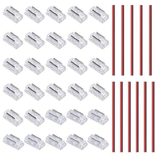GOMING 5mm COB LED Streifen Steckverbinder Set 2Pin 22 Stück Streifen zu Draht Transparente Lückenlose Steckverbinder 8 Streifen zu Streifen Steckverbinder 11 Stück 15cm Verlängerungsdrähte von GOMING