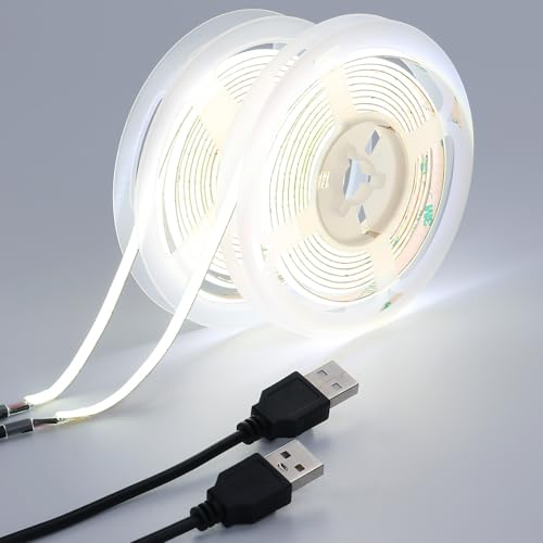 GOMING DC 5V 5mm Breite COB USB LED Strip Kaltes Weiß 6000K LED Streifen 400LED/M 4M(2 Stück X 2M) LED Band Selbstklebend IP20 Nicht Wasserdicht für DIY Dekorative Beleuchtung von GOMING