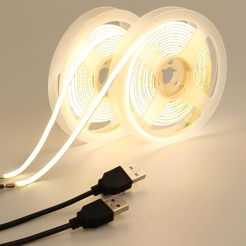 GOMING DC 5V 5mm Breite COB USB LED Strip Natürliches Weiß 4000K LED Streifen 400LED/M 4M(2 Stück X 2M) LED Band Selbstklebend IP20 Nicht Wasserdicht für DIY Dekorative Beleuchtung von GOMING