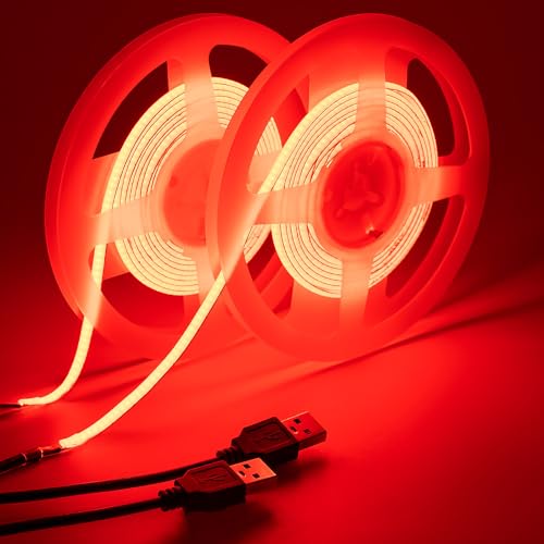 GOMING DC 5V 5mm Breite COB USB LED Strip Rot LED Streifen 400LED/M 4m(2 Stück X 2M) LED Band Selbstklebend IP20 Nicht Wasserdicht für DIY Dekorative Beleuchtung von GOMING