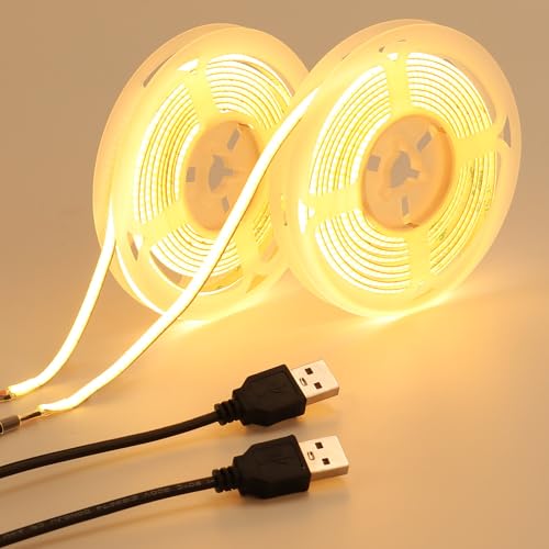 GOMING DC 5V 5mm Breite COB USB LED Strip Warmes Weiß 3000K LED Streifen 400LED/M 4m(2 Stück X 2M) LED Band Selbstklebend IP20 Nicht Wasserdicht für DIY Dekorative Beleuchtung von GOMING