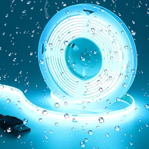 GOMING DC 5V USB COB LED Strip Eisblau LED Streifen 2M 320LED/M LED Band Selbstklebend IP65 Wasserdicht Lichtband für Home TV Hintergrundbeleuchtung Vitrinenbeleuchtung von GOMING