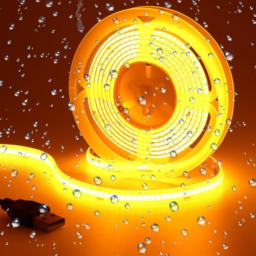 GOMING DC 5V USB COB LED Strip Orange LED Streifen IP65 Wasserdicht 2M 320LED/M LED Band Selbstklebend Lichtband für Home TV Hintergrundbeleuchtung Vitrinenbeleuchtung von GOMING