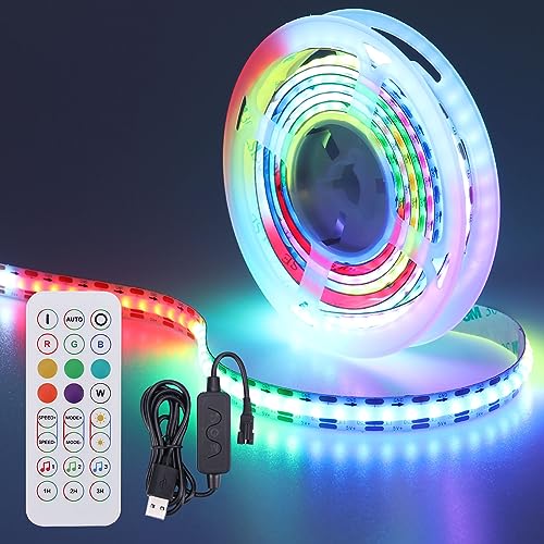 GOMING DC 5V WS2812B COB LED Streifen 2M 320 LEDs Stromversorgung über USB mit Controller Individuell Adressierbar Weißes PCB RGB LED Strip IP20 Nicht Wasserdicht LED Band für Zuhause DIY von GOMING