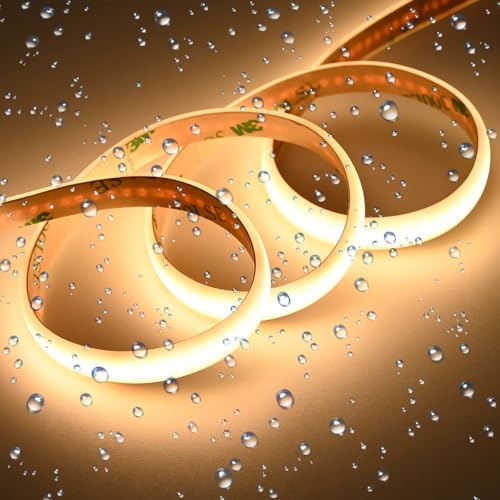 GOMING Diffus 24V 10M COB LED Streifen Warmes Weiß 3000K Milchweißes Silikon IP65 Wasserdicht LED Strip 11W/M 312LED/M 6300lm LED Band Selbstklebend CRI 93+ für Heim Deko(Netzteil nicht Enthalten) von GOMING