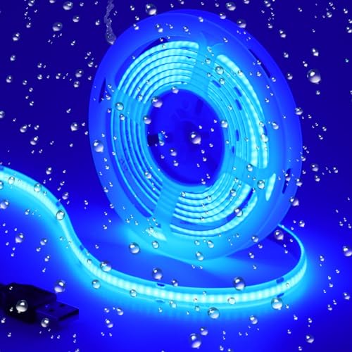 GOMING DC 5V USB COB LED Strip Blau Licht 460nm LED Streifen IP65 Wasserdicht 2M 320LED/M LED Band Selbstklebend LED Lichtband für Innen Heim Küche Deko von GOMING