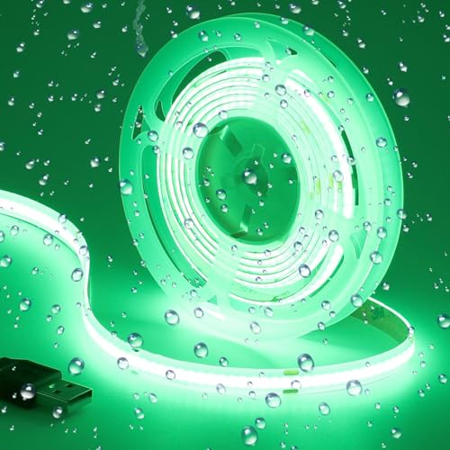 GOMING USB COB LED Strip Grün Licht 520nm DC 5V LED Streifen 2M 320LED/M IP65 Wasserdicht LED Band Selbstklebend Lichtband für Home TV Hintergrundbeleuchtung Vitrinenbeleuchtung von GOMING