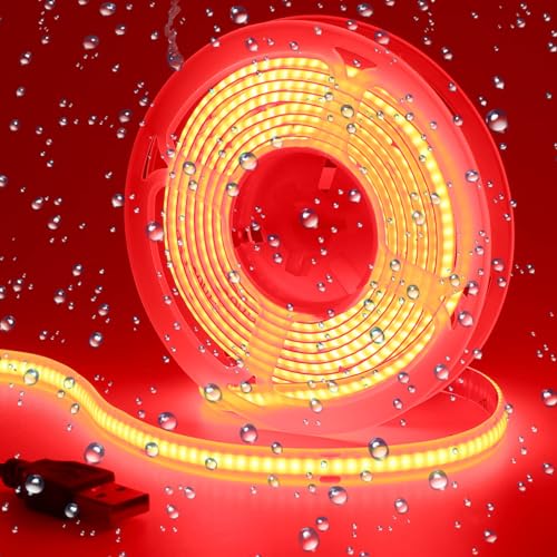 GOMING USB COB LED Strip Rot Licht 620nm DC 5V LED Streifen 2M 320LED/M LED Band Selbstklebend IP65 Wasserdicht LED Lichtband für Home TV Hintergrundbeleuchtung Vitrinenbeleuchtung von GOMING