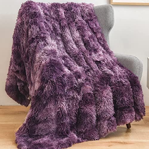 GONAAP Faux Fur Throw Blanket Decorative Super Soft Fuzzy Shaggy Luxurious Cozy Plush Fluffy Long Hair Comfy Microfiber Fleece Reversible for Coach Bed Chair Sofa （Tie-dye Violet Purple 50"X60"） von GONAAP