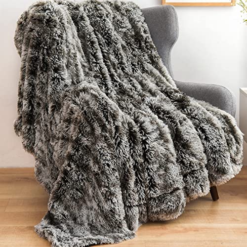 GONAAP Faux Fur Throw Blanket Decorative Super Soft Fuzzy Shaggy Luxurious Cozy Plush Fluffy Long Hair Comfy Microfiber Fleece Reversible for Coach Bed Chair Sofa Frosty Black 60''80'' von GONAAP