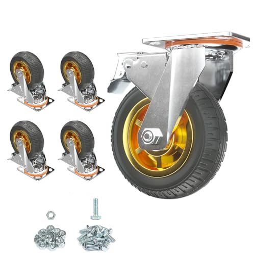 Schwerlastrollen 125mm mit Bremse, 4er-Set Hochbelastbare Transportrollen Lenkrollen Gummi, leise & bodenschonend für Möbel, Werkbank, Transportwagen (Traglast 330kg) von GONBERY