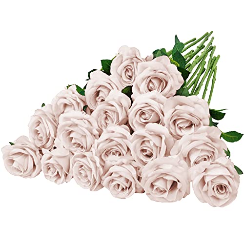 GONICVIN Künstliche Blumen, 20 Pcs künstliche Rosen gefälschte Blumen mit Langen Stämmen, lebensechte DIY Handwerk Blumensträuße für Hochzeit, Party, Haus, Valentinstag Dekorationen (Dusty Hellbraun) von GONICVIN