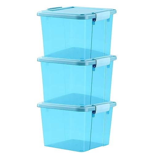 GONICVIN Kunststoff Aufbewahrungsboxen mit Deckel, 3 Stück 60L Stapelbarer Aufbewahrungsbehälter mit Griffen für Haus und Büro von GONICVIN