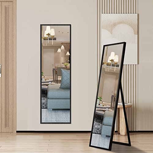 Spiegel in voller Länge, stehender, mit Schwarz Rahmen zum Aufhängen und Bodenstehen, großer Ganzkörperspiegel dekorativer, für Schlafzimmer Badezimmer Wohnzimmer (40x150cm, Rechteck) von GONICVIN