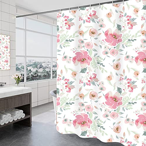 GONOVE Duschvorhang für Badezimmer 200 x 200 cm Schimmelresistent Dicke Polyester Stoff Rosenblüten Duschvorhang Liner Wasserdichter Langer Badevorhang mit Haken, waschbar und gewogen Saum von GONOVE