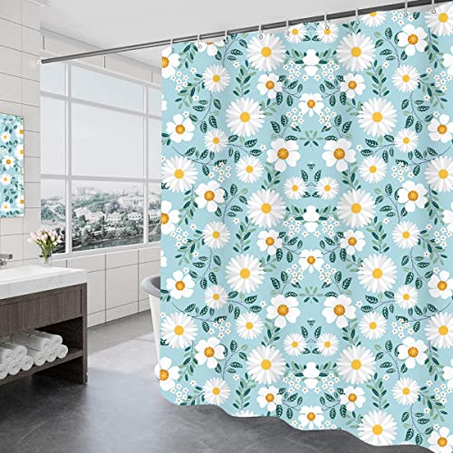 GONOVE Duschvorhang für Badezimmer 240 x 200 cm Schimmelresistent Dicke Polyester Stoff Blumen Duschvorhang Liner Wasserdichter Langer Badevorhang mit Haken, waschbar und gewogen Saum von GONOVE