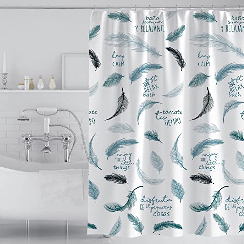 GONOVE Duschvorhang für Badezimmer 150 x 180 cm Schimmelresistent Dicke Polyester Stoff Federn Duschvorhang Liner Wasserdichter Langer Badevorhang mit Haken, waschbar und gewogen Saum von GONOVE