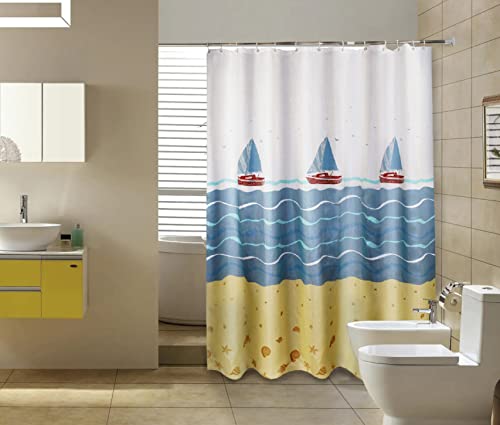 GONOVE Duschvorhang für Badezimmer 200 x 200 cm Schimmelresistent Dicke Polyester Stoff Segelboot Duschvorhang Liner Wasserdichter langer Badevorhang mit Haken, waschbar und gewogen Saum von GONOVE