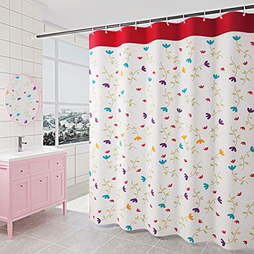 GONOVE Duschvorhang für Badezimmer 240 x 200 cm Schimmelresistent Dicke Polyester Stoff Blumen Duschvorhang Liner Wasserdichter Langer Badevorhang mit Haken, waschbar und gewogen Saum von GONOVE