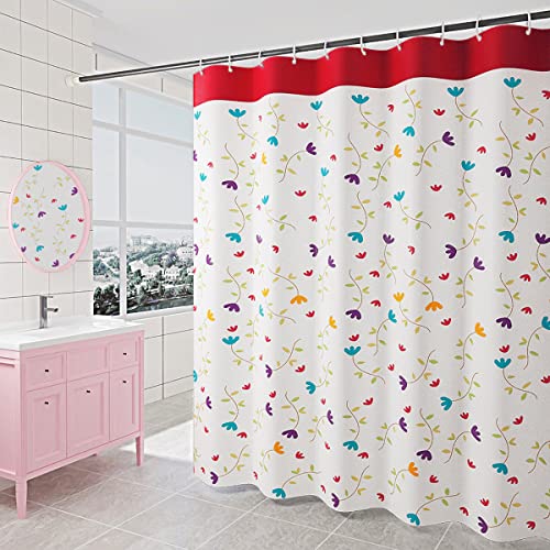 GONOVE Duschvorhang für Badezimmer 280 x 200 cm Schimmelresistent Dicke Polyester Stoff Blumen Duschvorhang Liner Wasserdichter langer Badevorhang mit Haken, waschbar und gewogen Saum von GONOVE