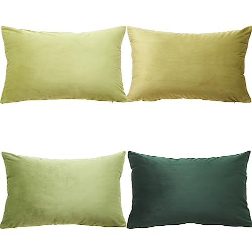 GONOVE Kissenbezüge 30x50cm Weicher Samt Bunte Plain Kissenbezug 4er Set Dekorative Kissenhülle Zierkissenbezüge Kissen für Sofa Couch Zuhause Wohnzimmer, Grün Serie von GONOVE