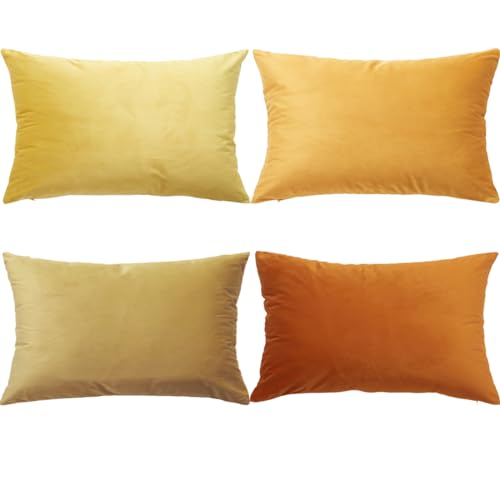 GONOVE Kissenbezüge 30x50cm Weicher Samt Bunte Plain Kissenbezug 4er Set Dekorative Kissenhülle Zierkissenbezüge Kissen für Sofa Couch Zuhause Wohnzimmer, Orange Serie von GONOVE