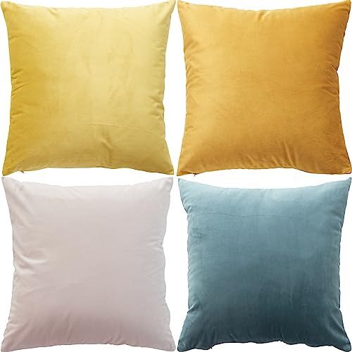 GONOVE Kissenbezüge 40x40cm Weicher Samt Bunte Plain Kissenbezug 4er Set Dekorative Kissenhülle Zierkissenbezüge Kissen für Sofa Couch Zuhause Wohnzimmer, Blau Orange Serie von GONOVE