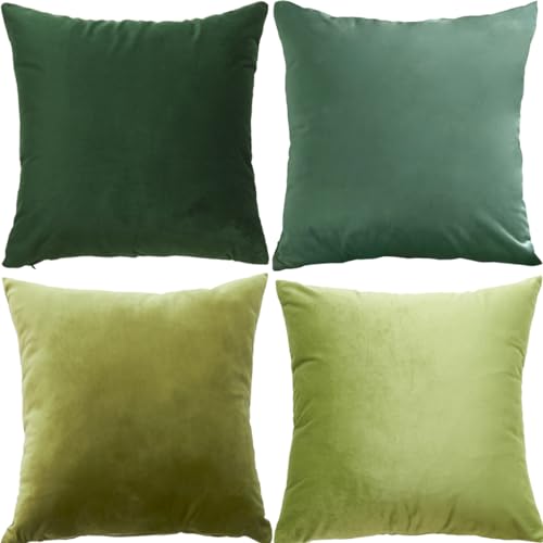 GONOVE Kissenbezüge 40x40cm Weicher Samt Bunte Plain Kissenbezug 4er Set Dekorative Kissenhülle Zierkissenbezüge Kissen für Sofa Couch Zuhause Wohnzimmer, Grün Serie02 von GONOVE