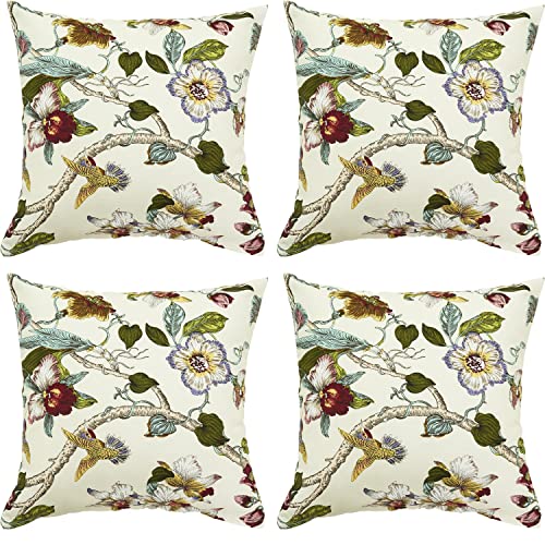 GONOVE Kissenbezüge 45 x 45 cm Baumwoll Leinen Kissenbezug Vintage Baum und Blumen Vögel Dekorative Kissenhüllen Quadratische Zierkissenbezüge Muscheln Beschützer 4er Set für Bett Sofa Stuhl Heim von GONOVE