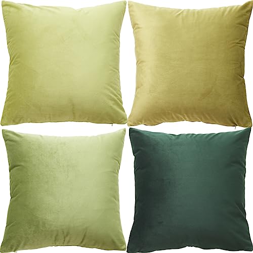 GONOVE Kissenbezüge 45x45cm Weicher Samt Bunte Plain Kissenbezug 4er Set Dekorative Kissenhülle Zierkissenbezüge Kissen für Sofa Couch Zuhause Wohnzimmer, Grün Serie von GONOVE