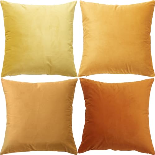 GONOVE Kissenbezüge 45x45cm Weicher Samt Bunte Plain Kissenbezug 4er Set Dekorative Kissenhülle Zierkissenbezüge Kissen für Sofa Couch Zuhause Wohnzimmer, Orange Serie von GONOVE