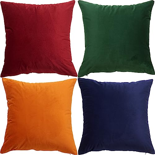 GONOVE Kissenbezüge 50x50cm Weicher Samt Bunte Plain Kissenbezug 4er Set Dekorative Kissenhülle Zierkissenbezüge Kissen für Sofa Couch Zuhause Wohnzimmer, Rot Orange Serie von GONOVE