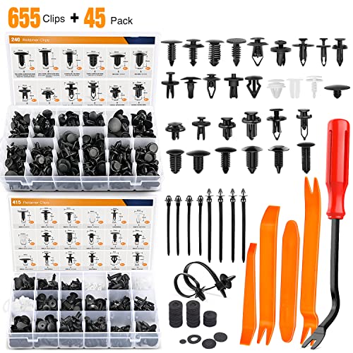 GOOACC 700 Stück Auto-Schiebehalter-Clips, Auto-Befestigungselemente, Sortiment in 30 Größen, Nylon-Stoßstangen-Nieten mit 10 Kabelbindern, Befestigungselementen, Entferner für Toyota GM Ford Toyota Honda Chrysler von GOOACC