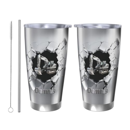 Personalisierte Baggerfahrer Tasse mit Namen Personalisierte Baggerfahrer Tasse mit Deckel Isolierte Edelstahltasse Kaffeetasse Geschenke für Papa Geburtstag Weihnachten Von Tochter und Sohn von GOOBRRL