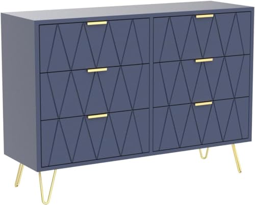 GOOBUY Kommode mit Schubladen, Aufbewahrungsschrank mit 6 Schubladen, TV Schrank, Sideboard, Beistellschrank, Schubladenschrank für für Wohnzimmer, Schlafzimmer, Flur 100 x 34 x 73 cm, blau von GOOBUY