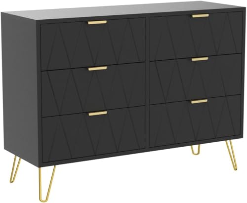 GOOBUY Kommode mit Schubladen, Aufbewahrungsschrank mit 6 Schubladen, TV Schrank, Sideboard, Beistellschrank, Schubladenschrank für für Wohnzimmer, Schlafzimmer, Flur 100 x 34 x 73 cm,schwarz von GOOBUY