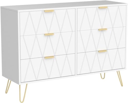 GOOBUY Kommode mit Schubladen, Aufbewahrungsschrank mit 6 Schubladen, TV Schrank, Sideboard, Beistellschrank, Schubladenschrank für für Wohnzimmer, Schlafzimmer, Flur 100 x 34 x 73 cm,weiß von GOOBUY