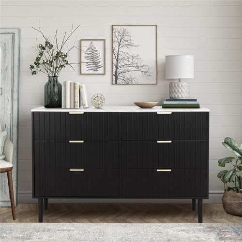 GOOBUY Sideboard, Kommode, 100 x 34 x 75cm, Schrank mit 6 Schubladen, Highboard, TV Schrank, Schmal kommode, Aufbewahrungskommode,Schrank für Wohnzimmer,Schlafzimmer,Flur(Schwarz) von GOOBUY