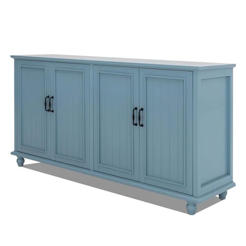 GOOBUY Sideboard Vintage blau, 157 x 41 x 81cm, Kommode mit 4 Türen, Beistellschrank, Mehrzweckschrank, Aufbewahrungsschrank, Schrank für Wohnzimmer, Schlafzimmer, Esszimmer und Flur von GOOBUY